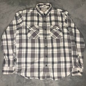 Grey and White American Eagle Outfitters Flannel Long Sleeve Button Up T-Shirt